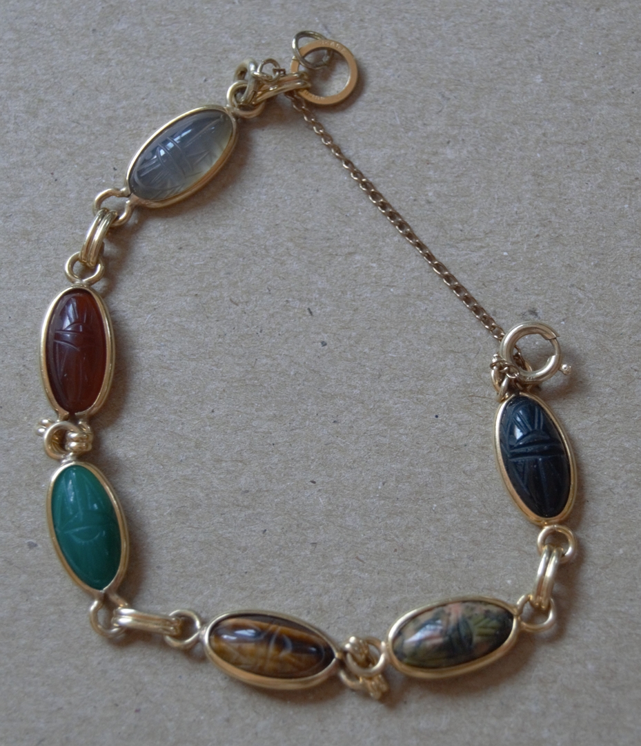 C. 1960 Vintage Multi-Gemstone Scarab Bracelet in 14kt Yellow Gold. 8