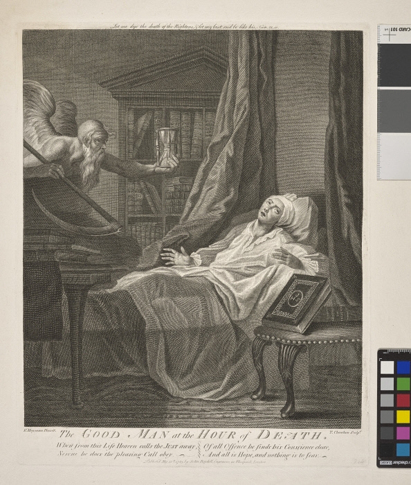 The Good Man at the Hour of Death, from the British Museum Image Library. After Francis Hayman, print made by Thomas A E Chambars, 1783